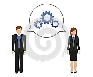 Business man and business woman develop a concept