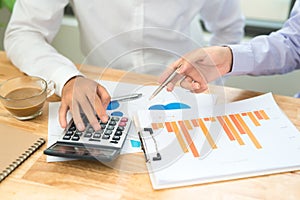 Business man calculating budget numbers, Invoices and financial