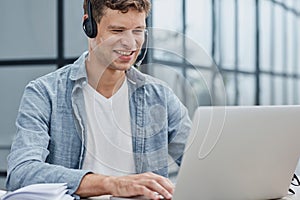 Business man, call center and web support communication at a computer in a office