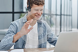 Business man, call center and web support communication at a computer in a office