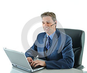 Business man on a call while working or customer service representative