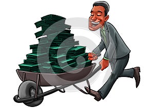 Business man carrying a cart with a lot of money