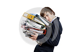 Business man carrying folders