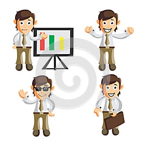 Business man cartoon character Illustration design creation Set with different gestures