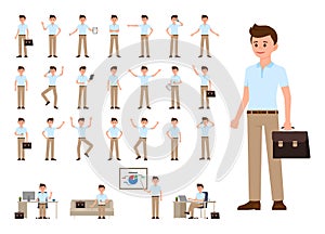 Business man in casual office look cartoon character set. Vector illustration of office person in different poses. photo