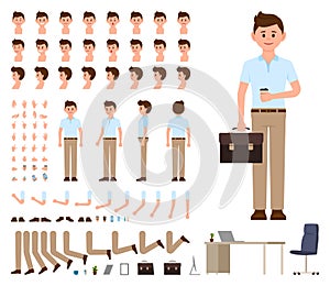 Business man in casual office look character creation set. Vector cartoon style manager constructor kit.