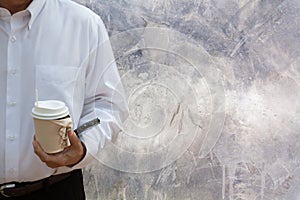 Business man with cement background