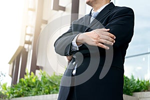 business man chairman front of office building