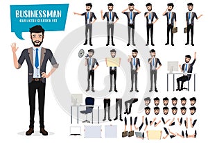 Business man character create kit vector set. Businessman characters friendly male office employee editable creation.