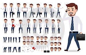 Business man character creation set. Male vector character walking