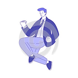 Business Man Character Jumping with Joy Celebrating Success Vector Illustration