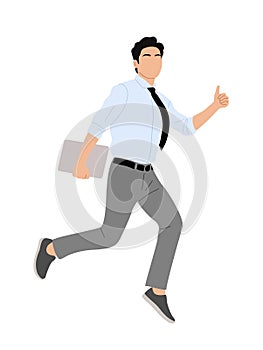 Business man character running with thumb up.
