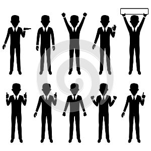 Business man character silhouette set, , vector illustration