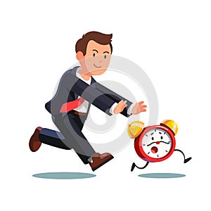 Business man chasing deadline time in a rush hour