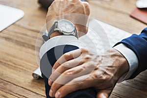 Business Man Check Time Delay Concept