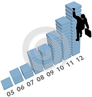 Business man climbs up sales data chart photo