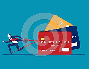 Business man and committed debt with credit card. Concept business vector illustration, Investor, Risk