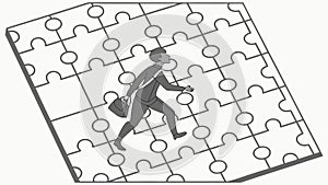 Business Man Completing Puzzle Piece Problem Solving, vector design Generative AI