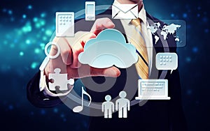 Business man with connectivity through cloud computing concept