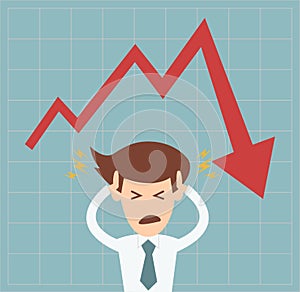 Business man in crisis of graph falling down concept