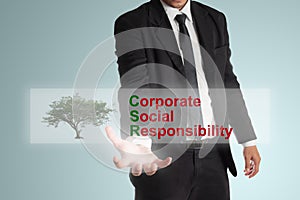 business man with CSR concept on virtual screens ( corporate