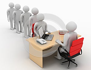 3d man, business meeting, job interview . 3D rendered illustration