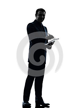 Business man digital pen stylus tablet silhouette