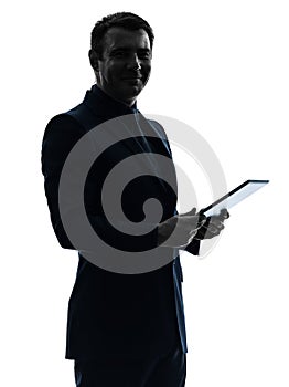 Business man digital tablet posing portrait silhouette