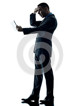 Business man digital tablet surprised isolated