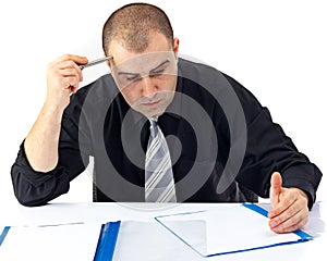 Business man doing hard work at office