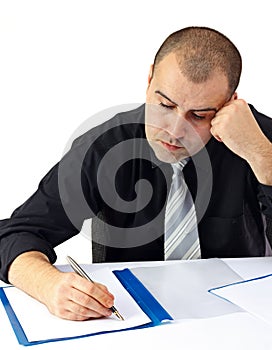 Business man doing hard work at office