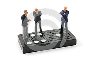 Business man on domino isolated