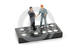 Business man on domino isolated