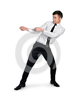 Business man drag something