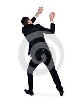 Business man drag something