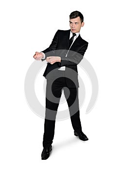 Business man drag something