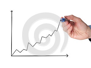 Business man drawing a growing graph