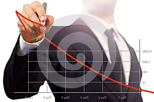 Business Man Drawing a raising arrow on a successf