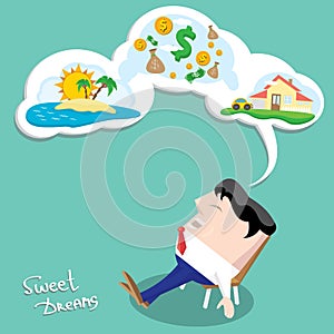 Business man dreaming. cartoon illustration