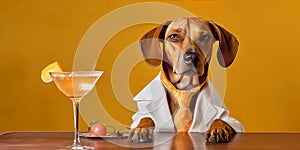 business man drunk dog drinking a cocktail generative AI