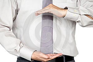 Business man with empty hand isolated on white background