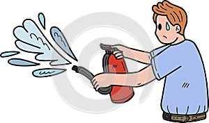 business man extinguishing fire illustration in doodle style