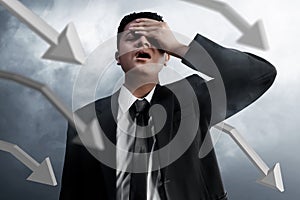 Businessman failure on smoke background photo