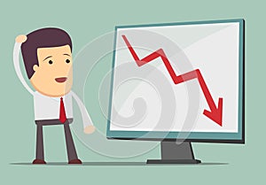 Business man and fall chart line.