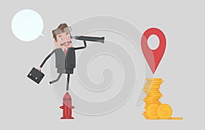 Business man in a fire hydrant watching money in a spyglass. 3d illustrationBusiness woman in a fire hydrant watching money in photo