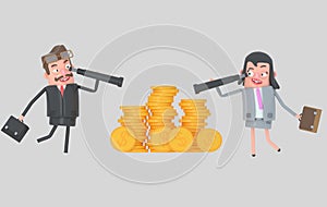 Business couple watching forward in a spyglasses. 3d illustration photo