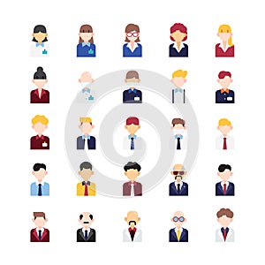 Business man flat icons set. office people outline icon collection, vector