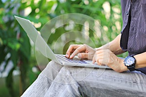 Business man of freelancer working using laptop computer in home office, Communication technology and Business concept