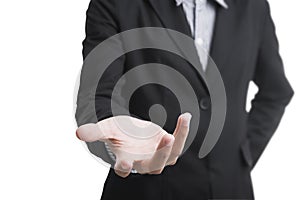 Business man gesture helping hand.