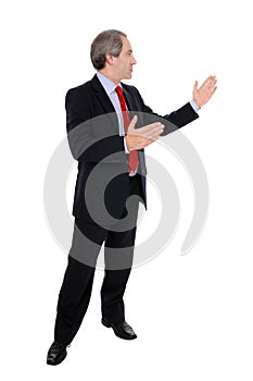 Business man gesturing with his hands